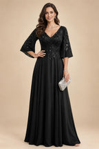 A-Line Chiffon 3/4 Flutter Sleeves Mother of the Bride & Groom Dresses with Beaded Lace Embroidered Bodice (SHI22500645)