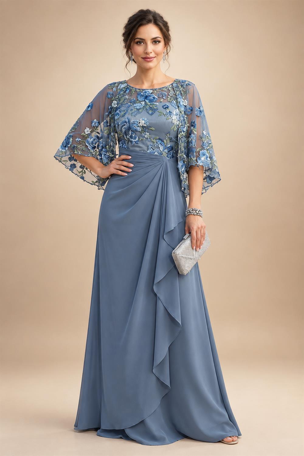 A-Line Chiffon Tiered Ruffles Mother of the Bride & Groom Dresses with Ruched Waist (SHI22500724)