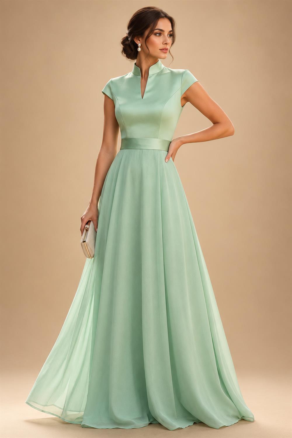 A-Line/Princess V-Neck Floral Embroidery Floor-Length Mother of the Bride & Groom Dresses with Ruched Satin Bodice (SHI22501691)