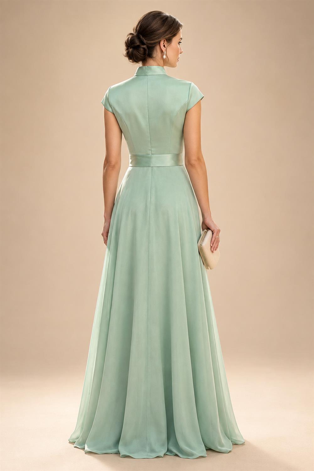 A-Line/Princess Scoop Neck Chiffon Maxi Mother of the Bride & Groom Dresses with Lace Appliques, Sweep Train & Pleats (SHI22501636)