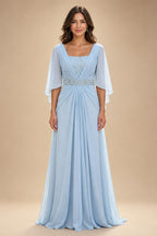 A-Line/Princess V-Neck Chiffon Floor-Length Mother of the Bride & Groom Dresses with Lace Appliques & Ruched Waist (SHI22501678)