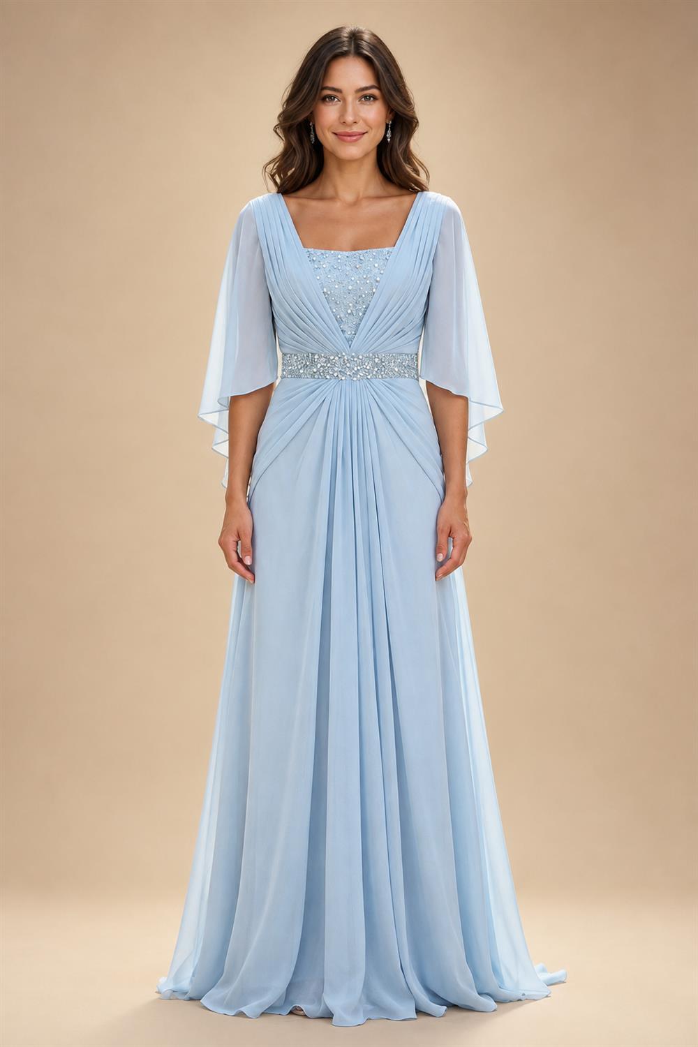 A-Line/Princess V-Neck Chiffon Floor-Length Mother of the Bride & Groom Dresses with Lace Appliques & Ruched Waist (SHI22501678)