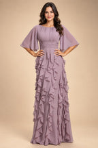 Jacquard A-Line/Princess Scoop Neck Floor-Length Mother of the Bride & Groom Dresses with Ruffles & Ruched Waist (SHI22501201)