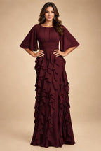A-Line Chiffon Tiered Ruffles Mother of the Bride & Groom Dresses with Ruched Waist (SHI22500724)