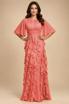A-Line Chiffon Tiered Ruffles Mother of the Bride & Groom Dresses with Ruched Waist (SHI22500724)