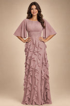 A-Line Chiffon Tiered Ruffles Mother of the Bride & Groom Dresses with Ruched Waist (SHI22500724)