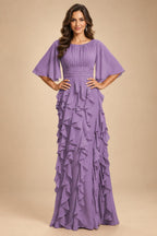 A-Line Chiffon Tiered Ruffles Mother of the Bride & Groom Dresses with Ruched Waist (SHI22500724)