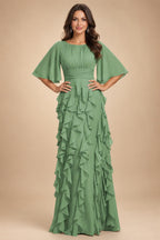 A-Line Chiffon Tiered Ruffles Mother of the Bride & Groom Dresses with Ruched Waist (SHI22500724)