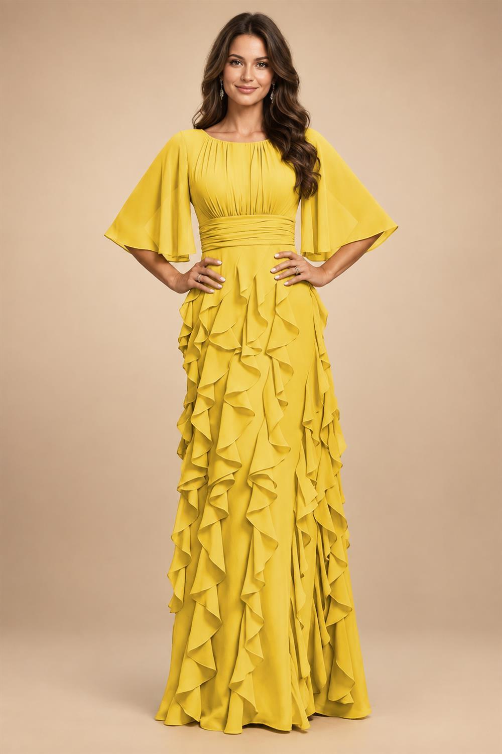 A-Line Chiffon Tiered Ruffles Mother of the Bride & Groom Dresses with Ruched Waist (SHI22500724)