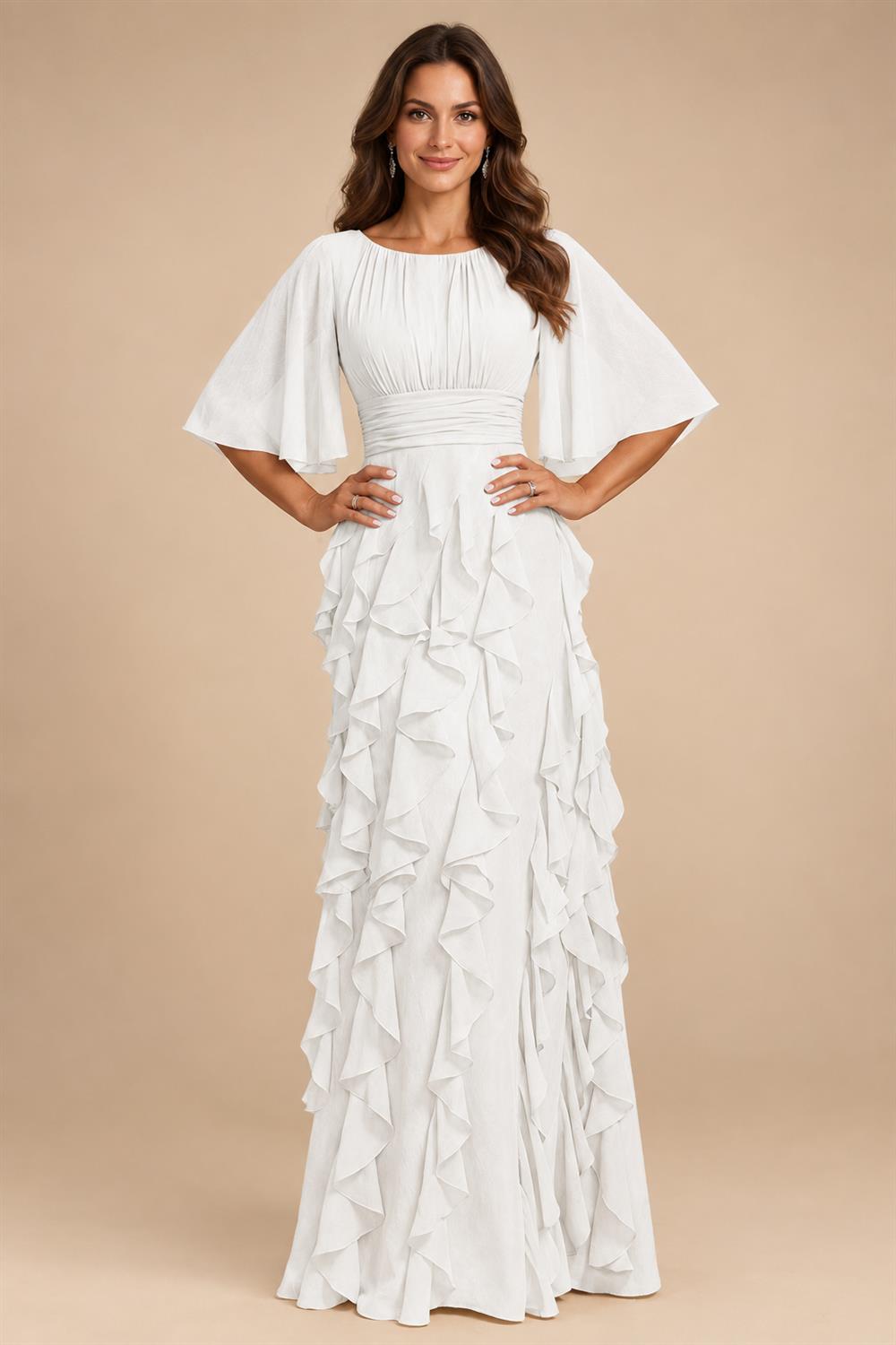 A-Line Chiffon Tiered Ruffles Mother of the Bride & Groom Dresses with Ruched Waist (SHI22500724)
