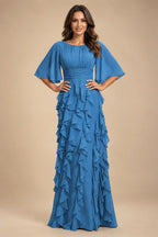 A-Line Chiffon Tiered Ruffles Mother of the Bride & Groom Dresses with Ruched Waist (SHI22500724)