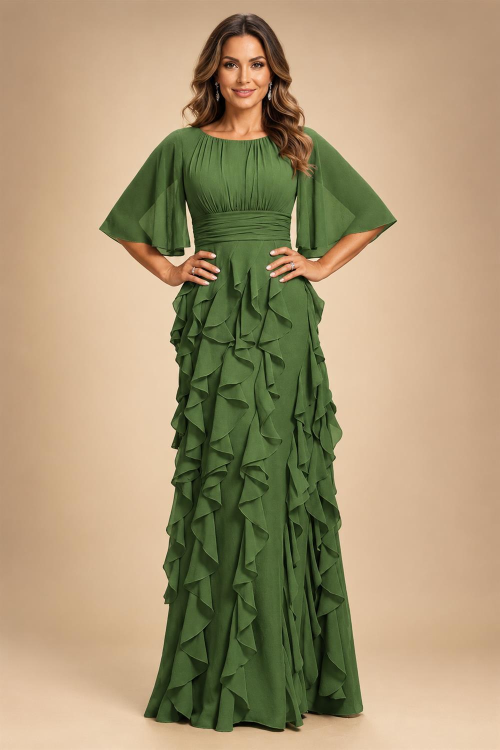 A-Line Chiffon Tiered Ruffles Mother of the Bride & Groom Dresses with Ruched Waist (SHI22500724)