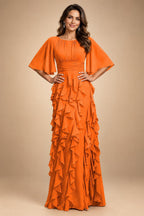 A-Line Chiffon Tiered Ruffles Mother of the Bride & Groom Dresses with Ruched Waist (SHI22500724)