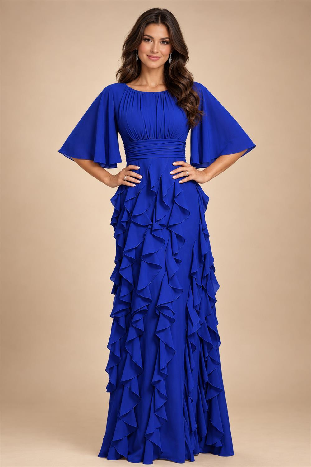 A-Line Chiffon Tiered Ruffles Mother of the Bride & Groom Dresses with Ruched Waist (SHI22500724)