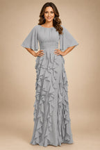 A-Line Chiffon Tiered Ruffles Mother of the Bride & Groom Dresses with Ruched Waist (SHI22500724)