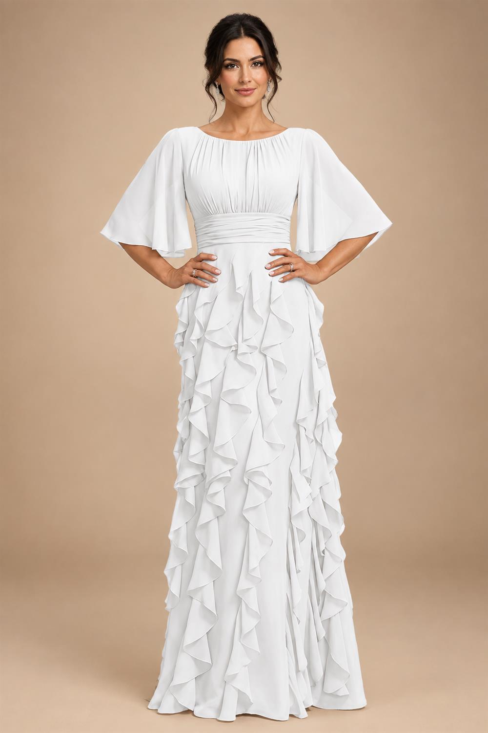 A-Line Chiffon Tiered Ruffles Mother of the Bride & Groom Dresses with Ruched Waist (SHI22500724)