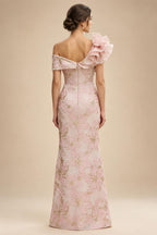 Sheath Floral Jacquard Off Shoulder Mother of the Bride & Groom Dresses with Flower (SHI22500777)
