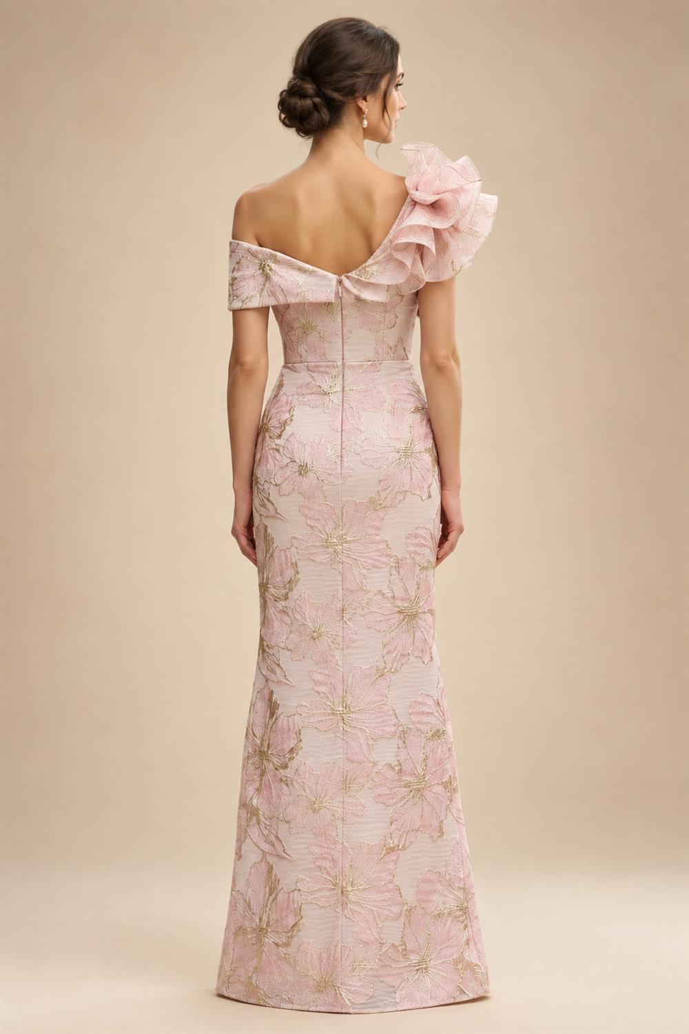 Sheath Floral Jacquard Off Shoulder Mother of the Bride & Groom Dresses with Flower (SHI22500777)