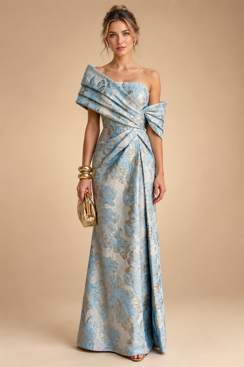 Sheath Satin Jacquard Off Shoulder Floor-Length Mother of the Bride & Groom Dresses (SHI22500823)