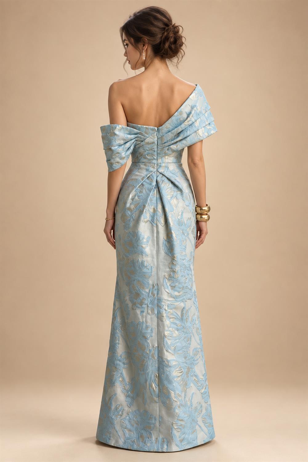 Sheath Floral Jacquard Off Shoulder Mother of the Bride & Groom Dresses with Flower (SHI22500777)