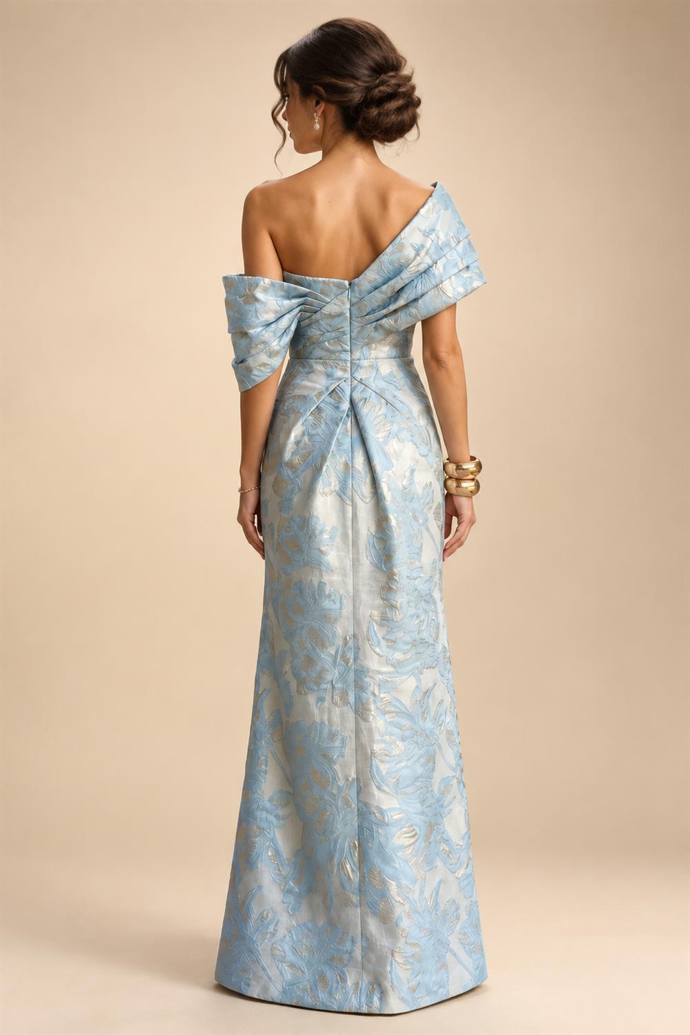 Sheath Satin Jacquard Off Shoulder Floor-Length Mother of the Bride & Groom Dresses (SHI22500823)