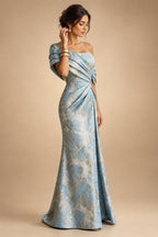 Sheath Satin Jacquard Off Shoulder Floor-Length Mother of the Bride & Groom Dresses (SHI22500823)