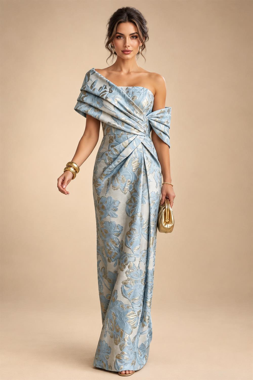 Sheath Satin Jacquard Off Shoulder Floor-Length Mother of the Bride & Groom Dresses (SHI22500823)