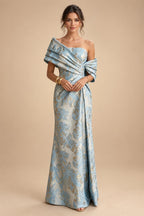 Sheath Satin Jacquard Off Shoulder Floor-Length Mother of the Bride & Groom Dresses (SHI22500823)