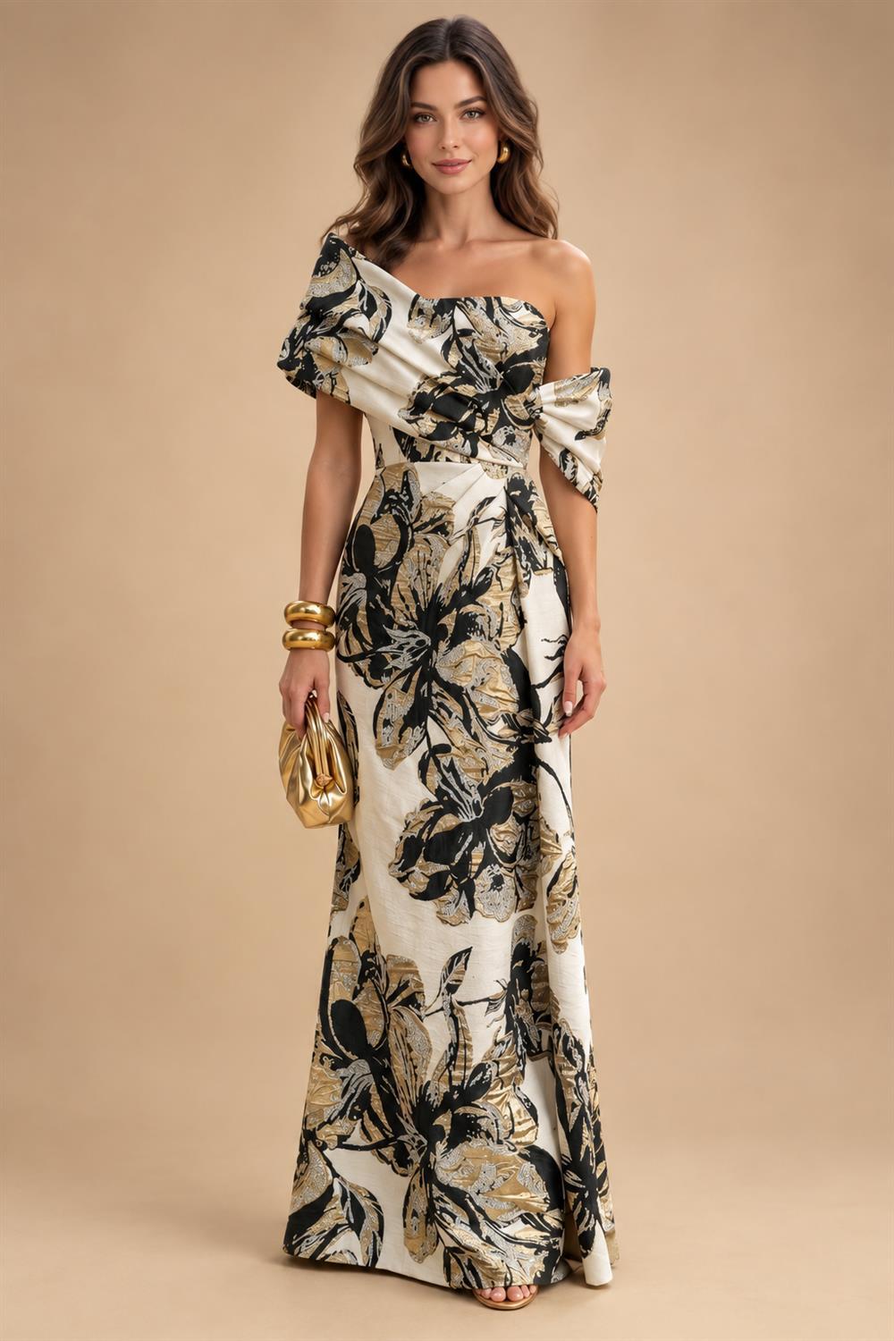 Sheath Satin Jacquard Off Shoulder Floor-Length Mother of the Bride & Groom Dresses (SHI22500823)