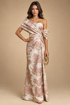 Sheath Floral Jacquard Off Shoulder Mother of the Bride & Groom Dresses with Flower (SHI22500777)