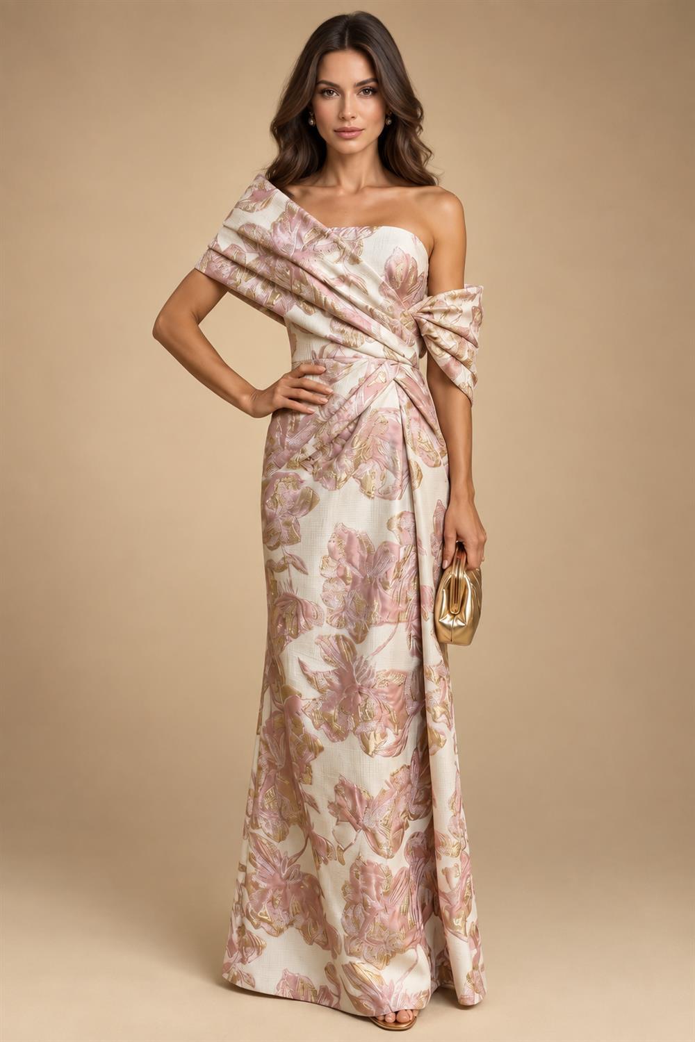 Sheath Floral Jacquard Off Shoulder Mother of the Bride & Groom Dresses with Flower (SHI22500777)
