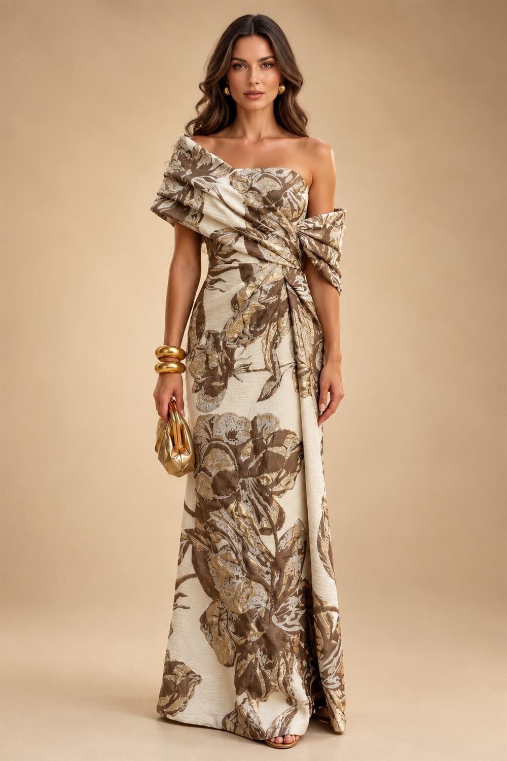 Sheath Satin Jacquard Off Shoulder Floor-Length Mother of the Bride & Groom Dresses (SHI22500823)