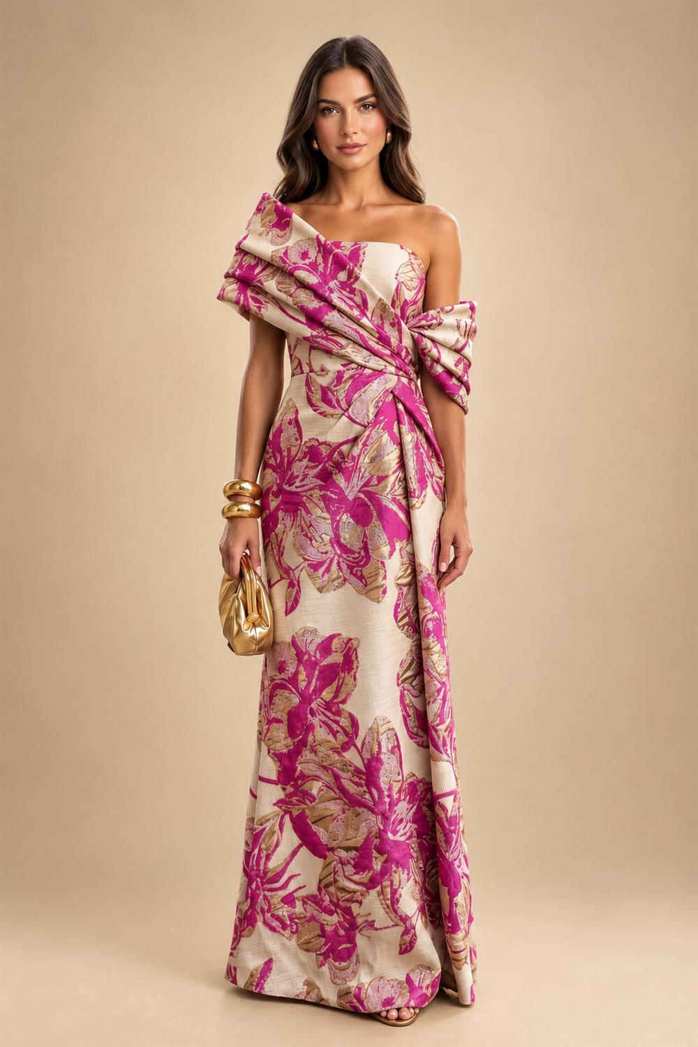 Sheath Satin Jacquard Off Shoulder Floor-Length Mother of the Bride & Groom Dresses (SHI22500823)