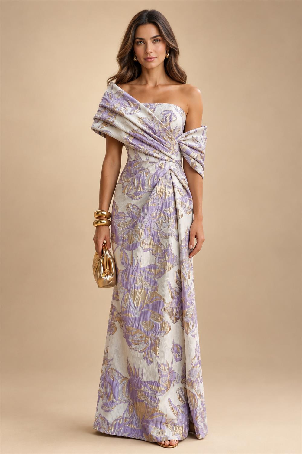 Sheath Satin Jacquard Off Shoulder Floor-Length Mother of the Bride & Groom Dresses (SHI22500823)