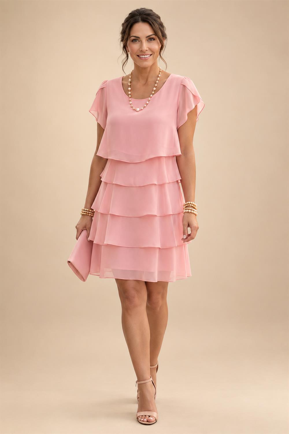 Chiffon A-Line/Princess Scoop Neck Short Mother of the Bride & Groom Dresses Tiered (SHI22500912)