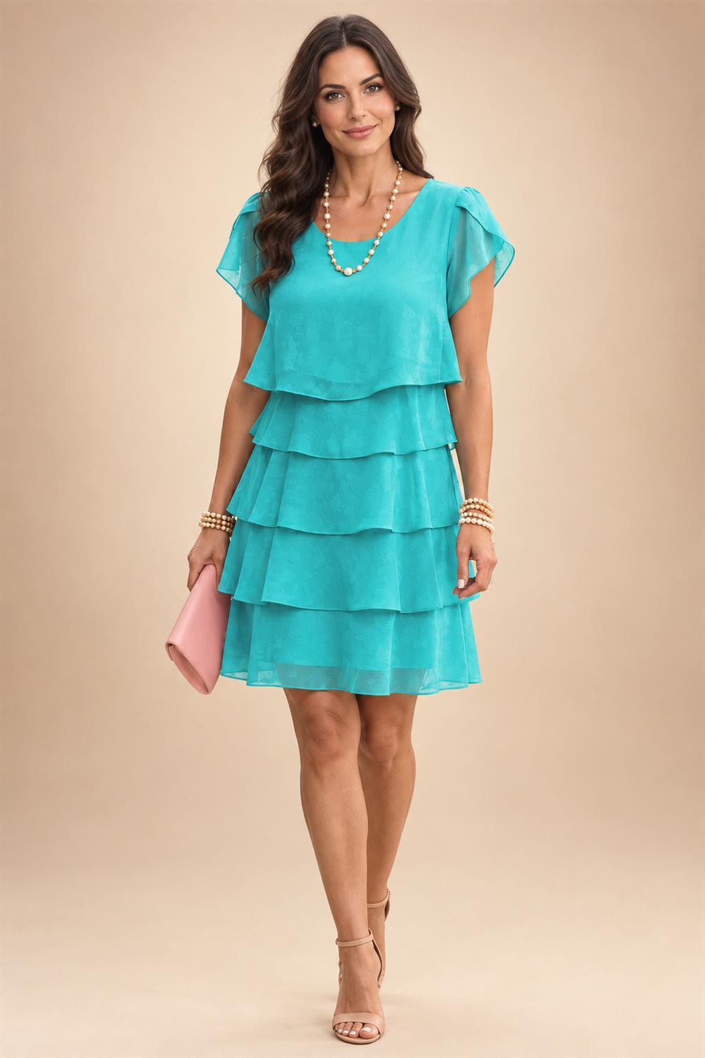 Chiffon A-Line/Princess Scoop Neck Short Mother of the Bride & Groom Dresses Tiered (SHI22500912)