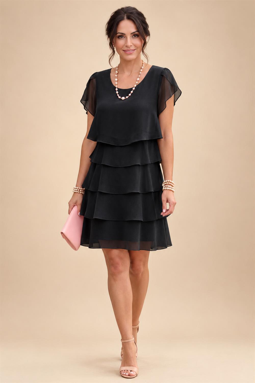 Chiffon A-Line/Princess Scoop Neck Short Mother of the Bride & Groom Dresses Tiered (SHI22500912)
