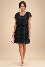 Chiffon A-Line/Princess Scoop Neck Short Mother of the Bride & Groom Dresses Tiered (SHI22500912)
