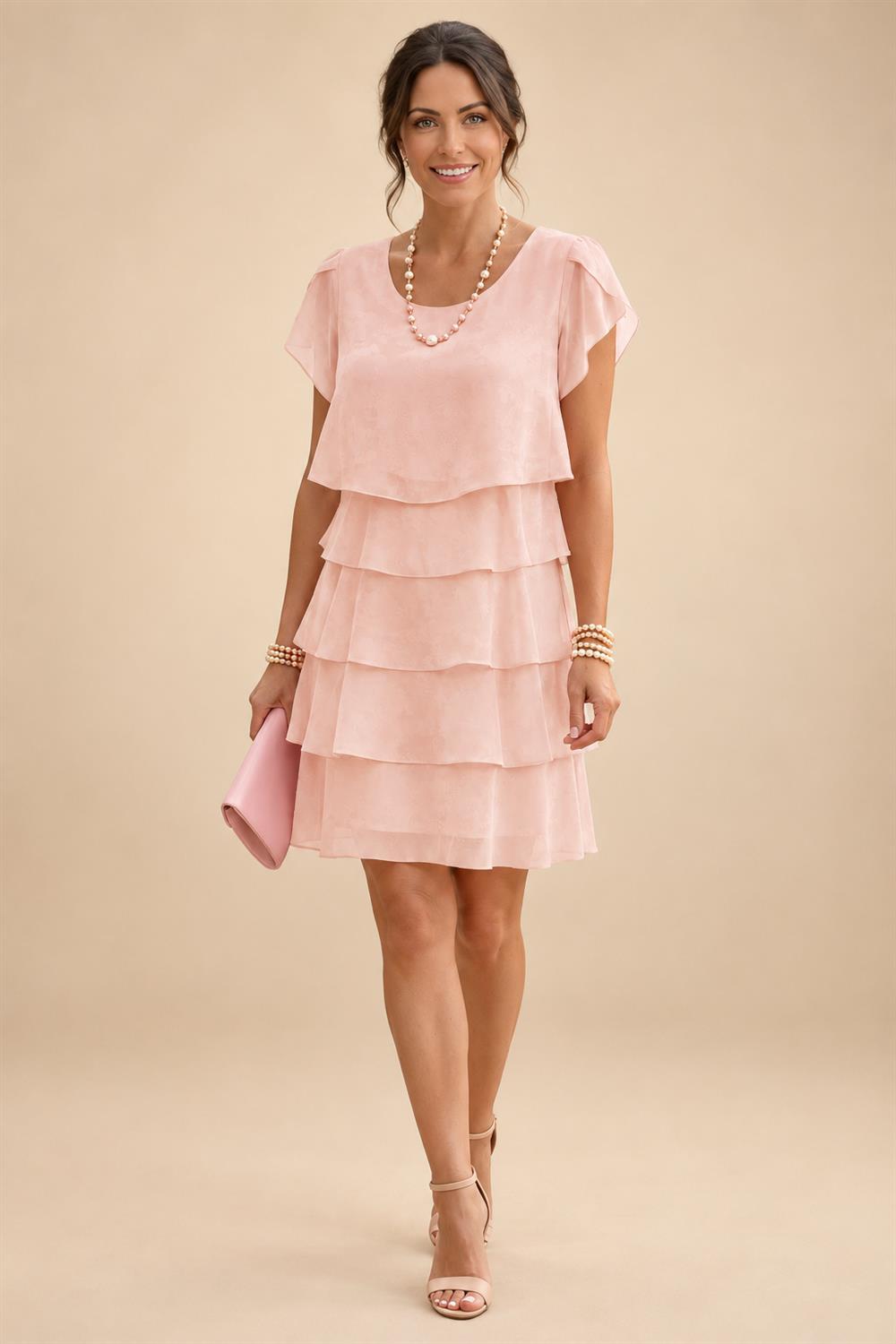 Chiffon A-Line/Princess Scoop Neck Short Mother of the Bride & Groom Dresses Tiered (SHI22500912)