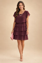 Chiffon A-Line/Princess Scoop Neck Short Mother of the Bride & Groom Dresses Tiered (SHI22500912)