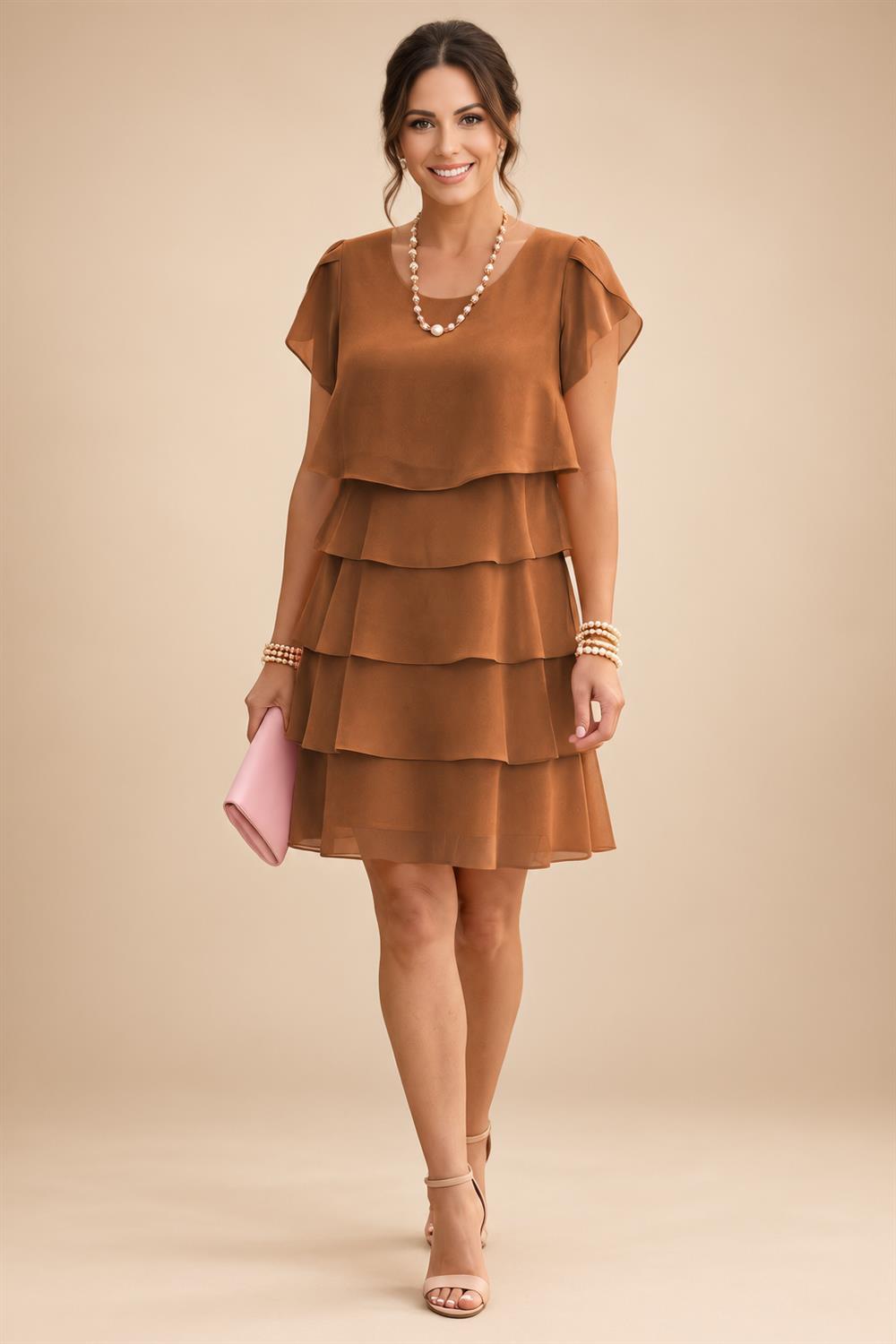Chiffon A-Line/Princess Scoop Neck Short Mother of the Bride & Groom Dresses Tiered (SHI22500912)