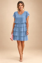 Chiffon A-Line/Princess Scoop Neck Short Mother of the Bride & Groom Dresses Tiered (SHI22500912)
