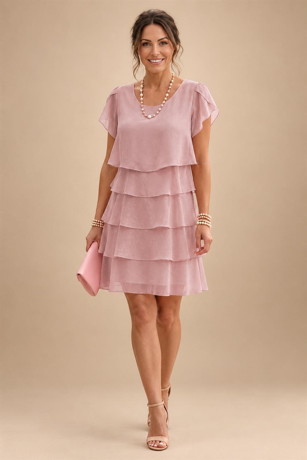 Chiffon A-Line/Princess Scoop Neck Short Mother of the Bride & Groom Dresses Tiered (SHI22500912)