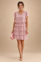 Chiffon A-Line/Princess Scoop Neck Short Mother of the Bride & Groom Dresses Tiered (SHI22500912)