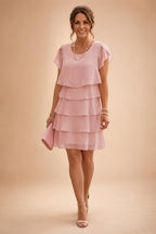 Chiffon A-Line/Princess Scoop Neck Short Mother of the Bride & Groom Dresses Tiered (SHI22500912)