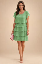 Chiffon A-Line/Princess Scoop Neck Short Mother of the Bride & Groom Dresses Tiered (SHI22500912)