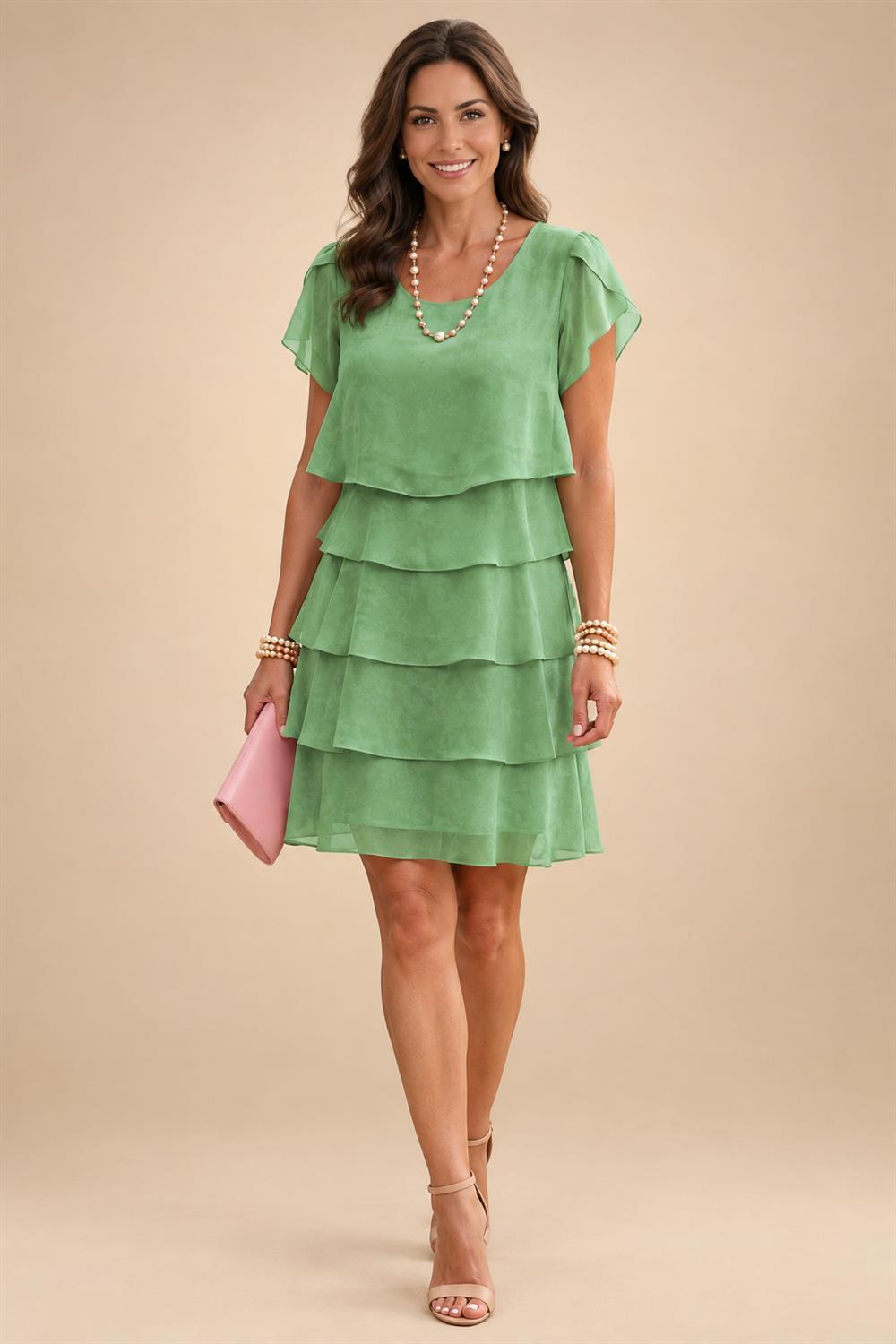 Chiffon A-Line/Princess Scoop Neck Short Mother of the Bride & Groom Dresses Tiered (SHI22500912)