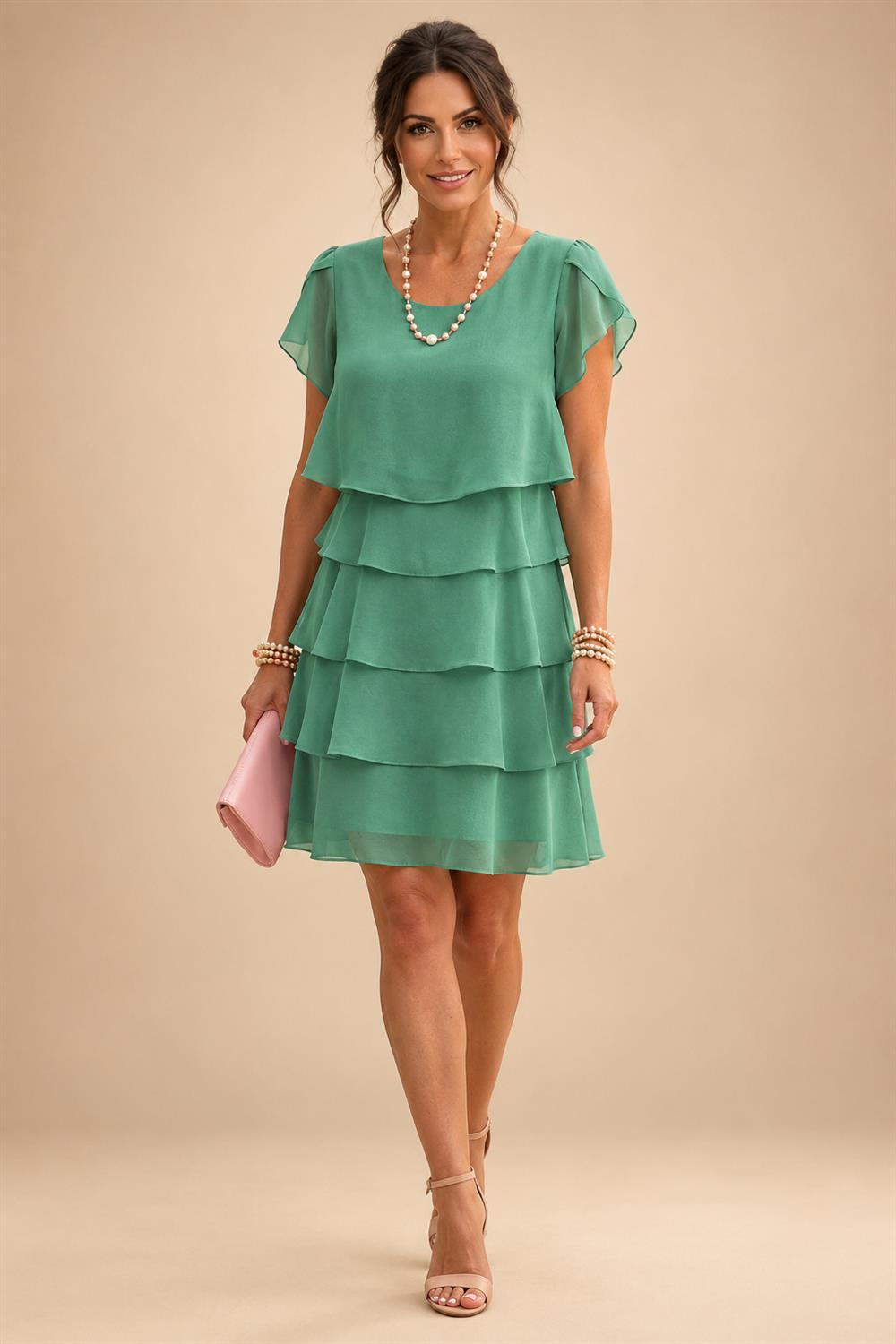 Chiffon A-Line/Princess Scoop Neck Short Mother of the Bride & Groom Dresses Tiered (SHI22500912)
