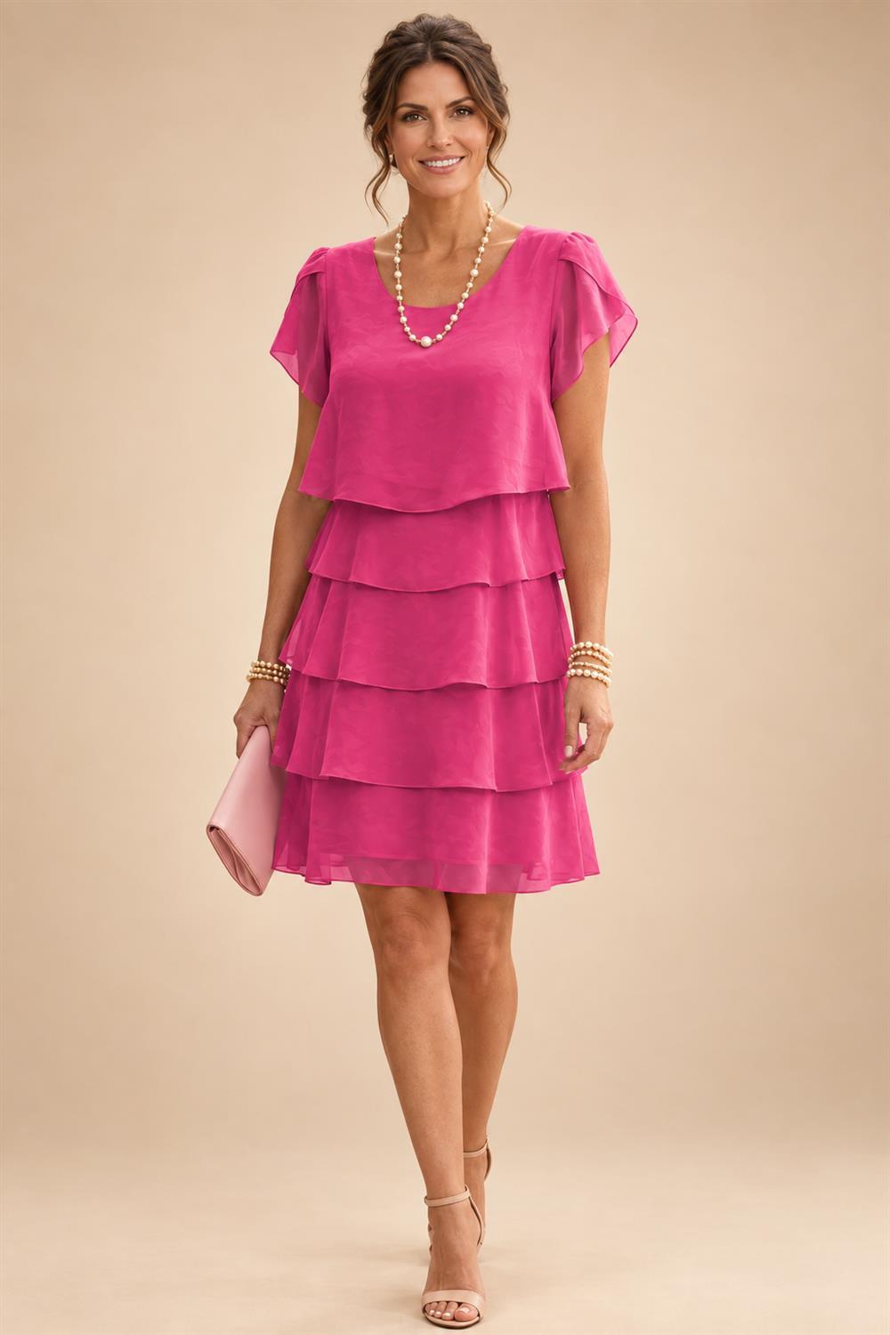 Chiffon A-Line/Princess Scoop Neck Short Mother of the Bride & Groom Dresses Tiered (SHI22500912)