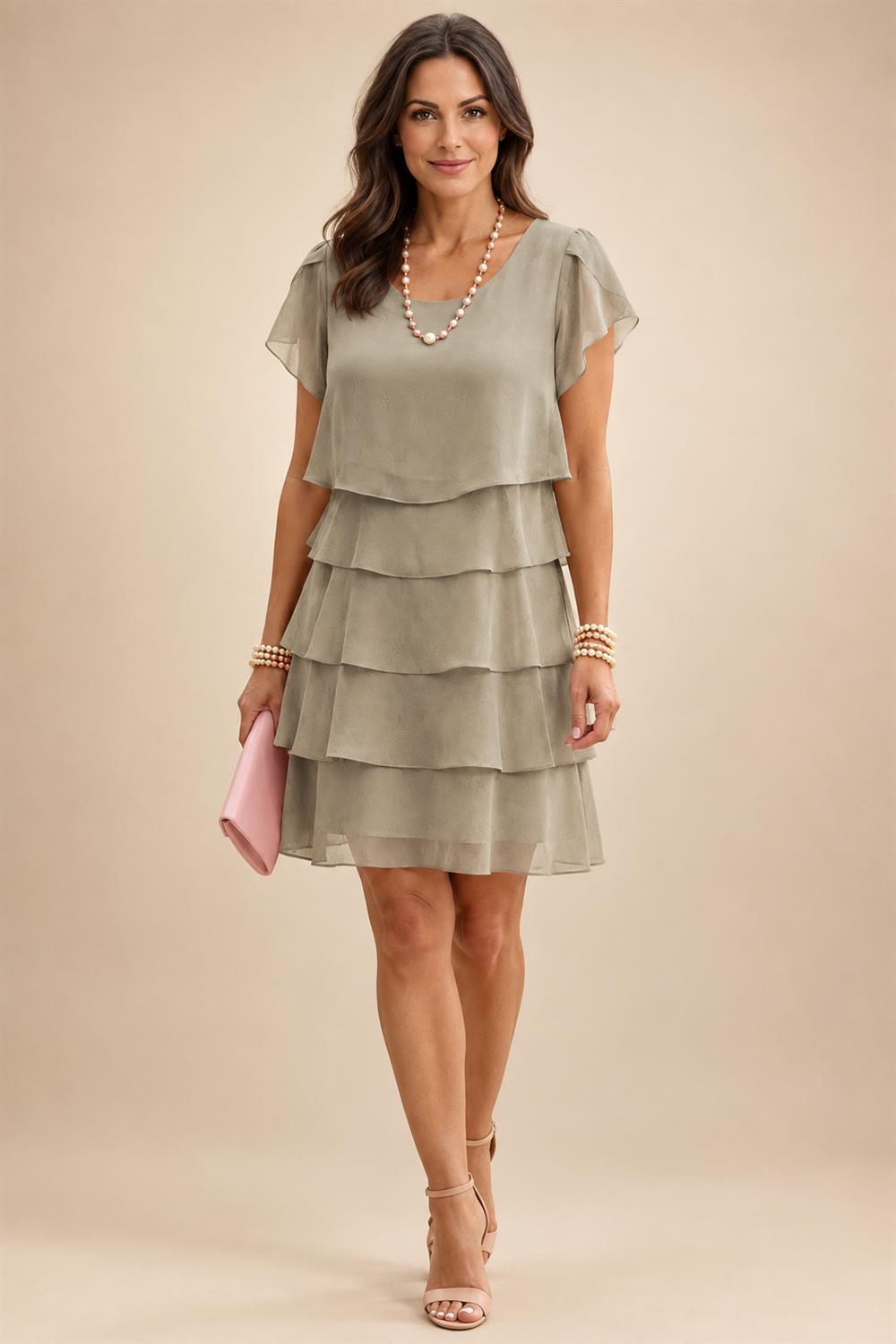 Chiffon A-Line/Princess Scoop Neck Short Mother of the Bride & Groom Dresses Tiered (SHI22500912)